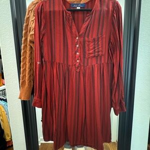 Blue Rain Red Striped Dress